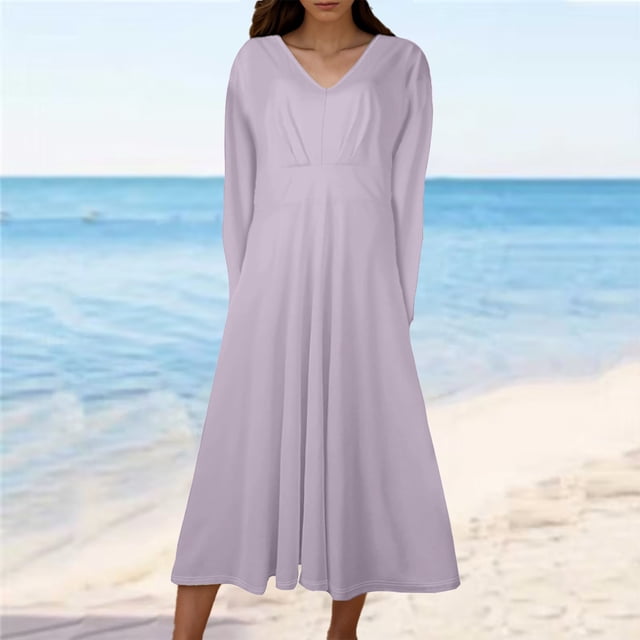 Offres de Liquidation d'Hiver! Robes d'Invité de Mariage d'Automne, Robe à Manches Courtes Col en V Mode Imprimée Taille Haute Mi-Mollet Col en V Violet P
