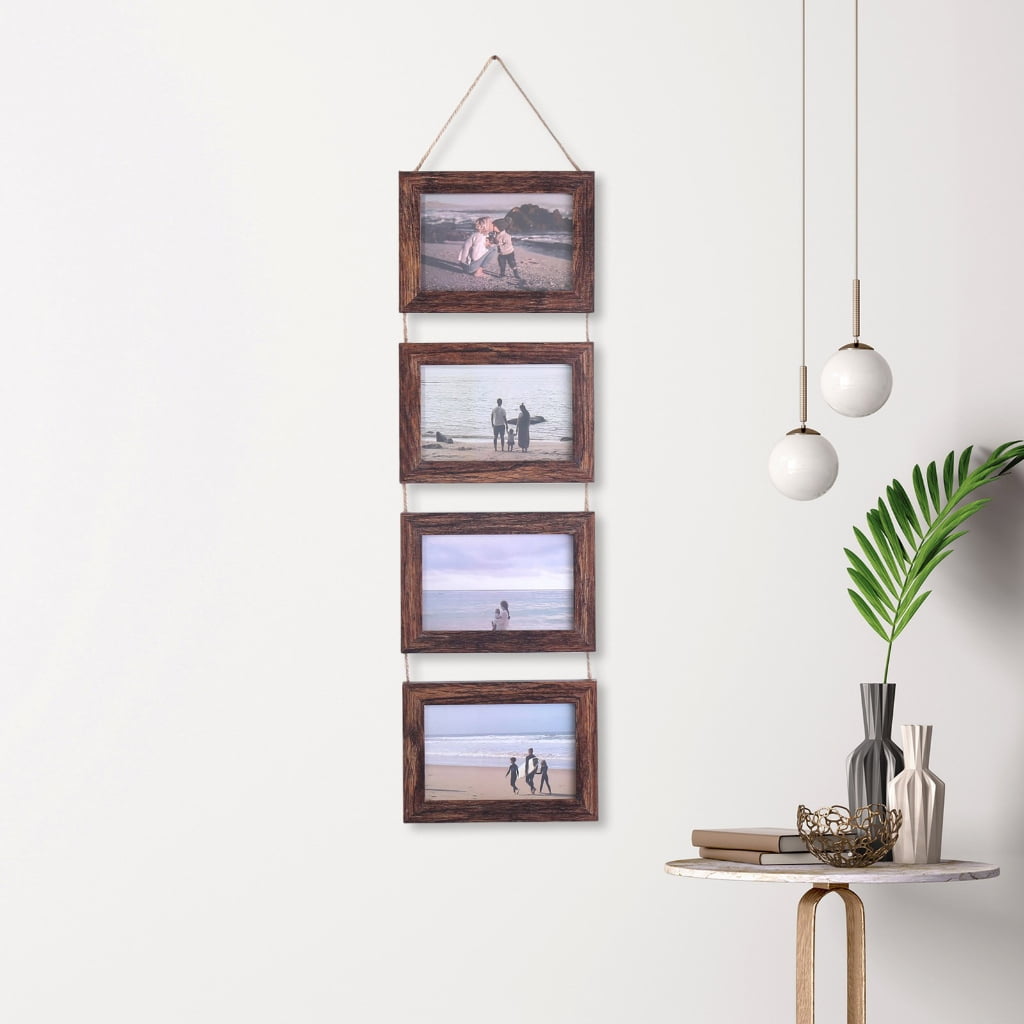 Tibvox Collage Picture Frames,4 Openings Hanging Photo Frame Set Display Horizontal Pictures for Wall Decors,4×6inch Photo