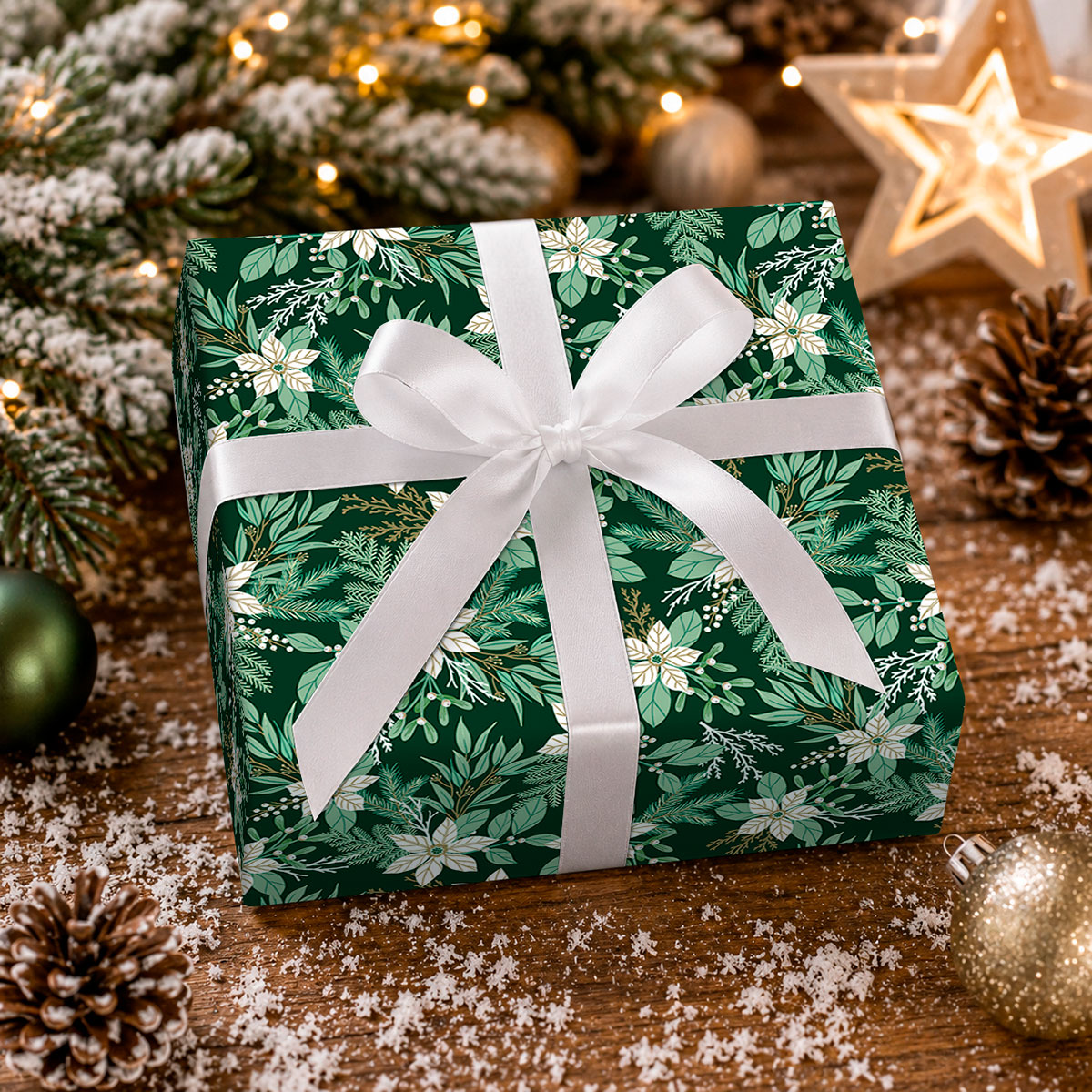 Current Winter Poinsettia Wrapping Paper Roll 23" x 28' photo 4