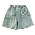 thumbnail image 4 of Teen Girls' Casual Stretch Trendy High Waisted Denim Shorts with Pockets Bermuda Baggy Y2K Cargo Shorts Casual Summer Jean Jorts (6-7 Years, Light Blue), 4 of 8