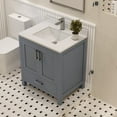thumbnail image 4 of Ayna Decors Rooh 30 in Charcoal Grey Bathroom Vanity Set with White Quartz Countertop, Brass Faucet, & 30 in Matching Mirror | Pop-Up Drain & P-Trap Included | Brushed Nickel Hardware | AVR30CG3122, 4 of 10