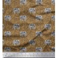 thumbnail image 1 of Soimoi Brown Crepe Silk Fabric Leaves & Artistic Elephant Animal Fabric Prints By Yard 42 Inch Wide, 1 of 1