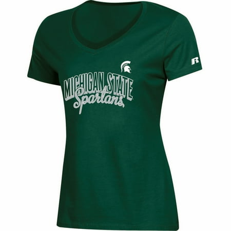 Norfolk State Spartans Green - Women's Russell Green Michigan State Spartans Arch V-Neck T-Shirt