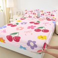 thumbnail image 3 of Feelyou Cartoon Cherry Fruit Queen Sheet Sets for Kids, Kawaii Pink Flower Flat Sheet, Princess Cute Ribbon Queen Fitted Sheet, Super Cozy Room Decor, 4 Pieces, 3 of 7