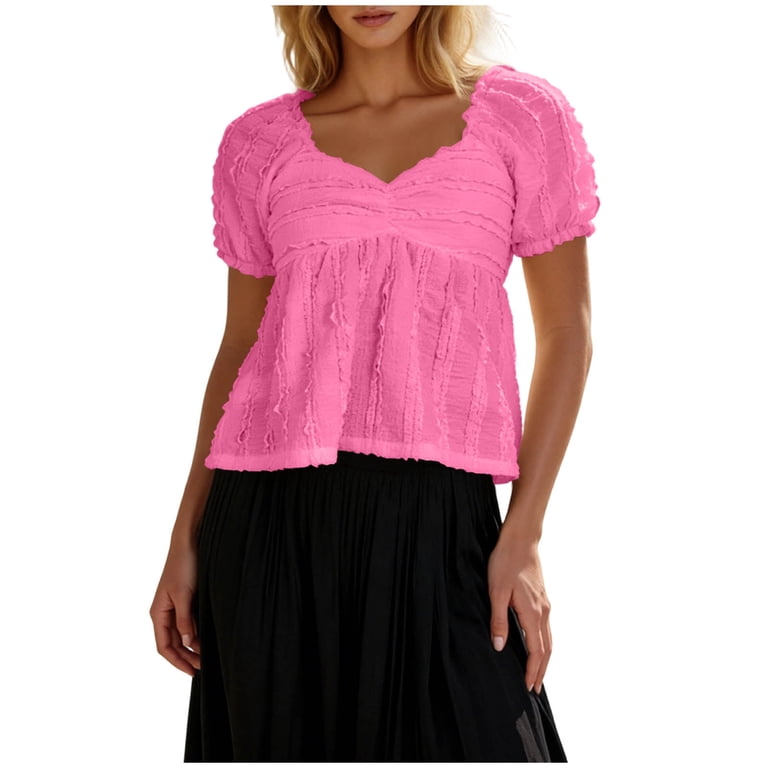 UQJfacai Womens Summer Peplum Tops Puff Short Sleeve Cropped