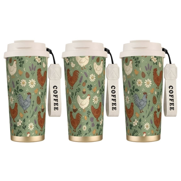 1pc Chicken Tumbler, 18oz Vacuum Stainless Steel Insulated Mug, Leak-proof Coffee Travel Cup with Straw, Cute Chicken Decor