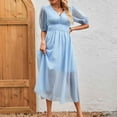 thumbnail image 6 of LNWUY Womens Short Sleeve Maxi Dress 2025 Spring Trendy Elegant V Neck Flowy Wedding Guest Holiday Formal Long Dresses Light Blue M, 6 of 7