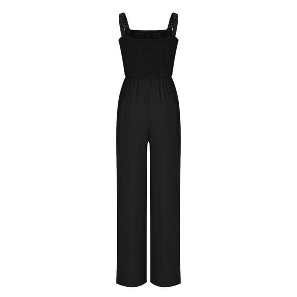 Black Ruched Flare Wide Leg Long Bootcut Leg Work Casual Uniform Overalls for Ladies Summer Fall Rayon Overalls Trousers Pants Catsuit Womens 2025 Clothing M