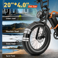 thumbnail image 5 of 20'' Fat Tire E-Mountain Bicycle for Adults, Peak 750W Motor Electric Bike, 48V 15Ah 20MPH 7-Speed Ebike UL2849, 5 of 7