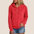 thumbnail image 2 of idosla Womens 2025 Hoodies Button Collar Drawstring Hooded Pullover Sweatshirt Casual Long Sleeve Tops Shirts (Red, XL), 2 of 6