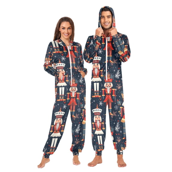 Adult Christmas Onesie Nutcracker Christmas Zipper One-Piece Pajamas Unisex with Pockets
