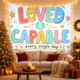 thumbnail image 3 of Loved & Capable Affirmation in Colorful Hearts and Stars, Playful Illustration for Kids, Positive Wall Art, Back to School Gift, Tapestry Wall Hanging for Bedroom and Den, 3 of 7