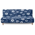 thumbnail image 2 of ZIATUBLES Flower Navy Blue Armless Sofa Cover, Stretch Futon Slipcover with Elastic Bottom Dustproof Couch Cover Machine Washable Furniture Protector for Living Room Bedroom, 2 of 9