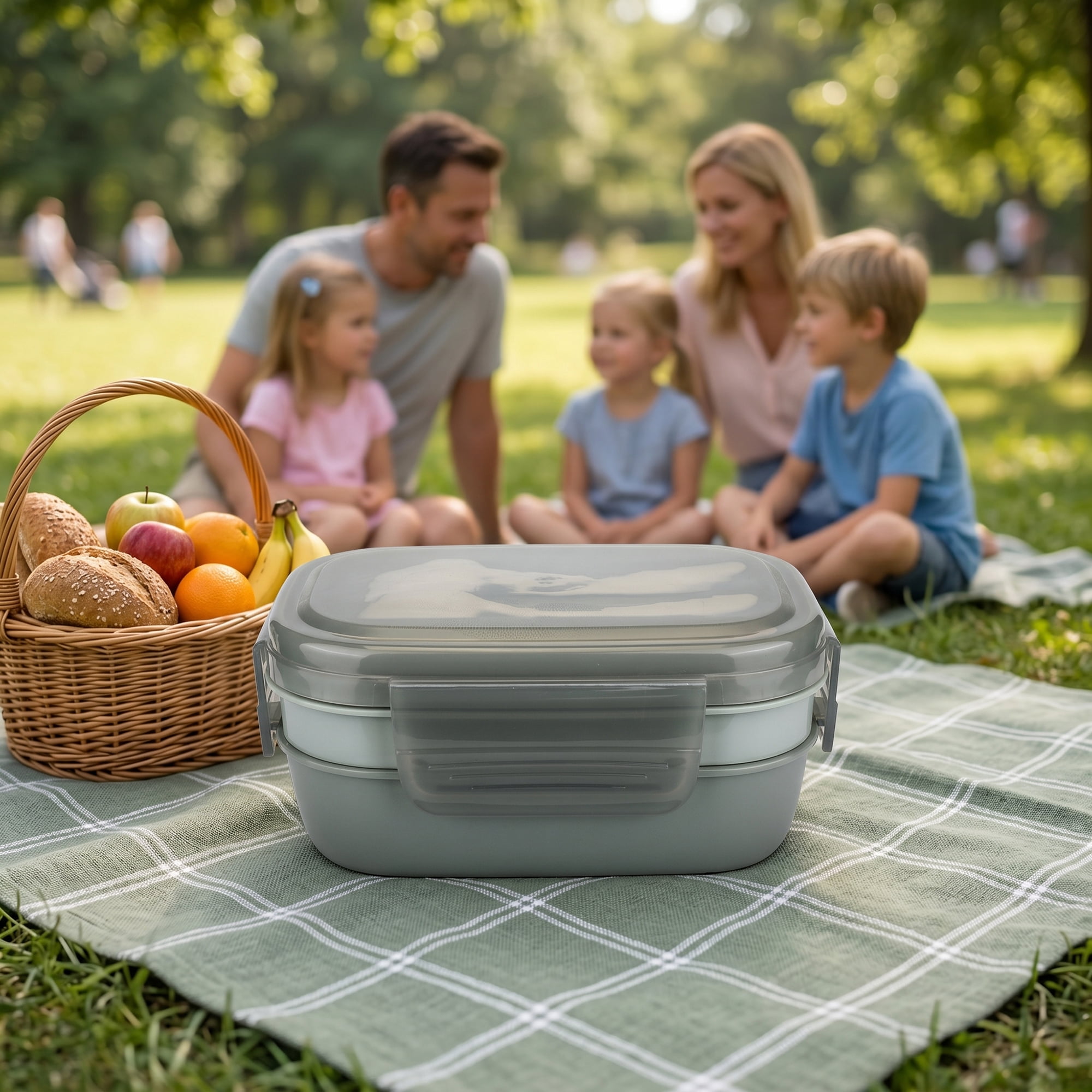 Unique Bargains Multi-Layer Leak-Proof Meal Lunch Bento Box Gray