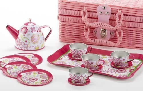 tin tea set with basket