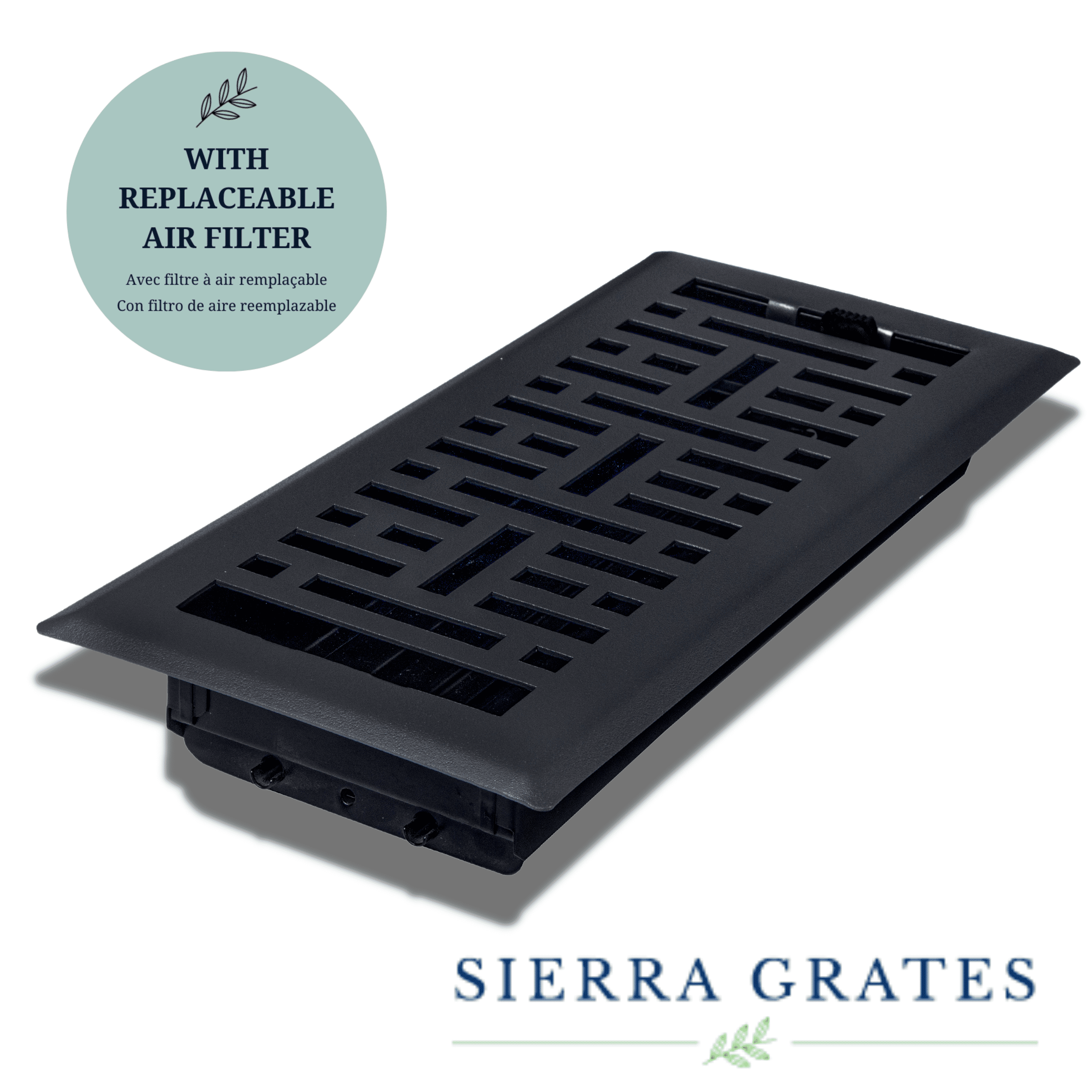 Sierra Grates 4” x 12” Metro Design Cast Iron Black Finish Floor Register with Air Filter