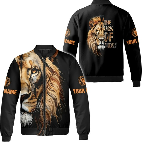 Lotusprinthandmade Personalized Christian Faith with Lion All-over Print Bomber Jacket S-5XL Multicolor (S) – Faith and Cross Graphic Jacket