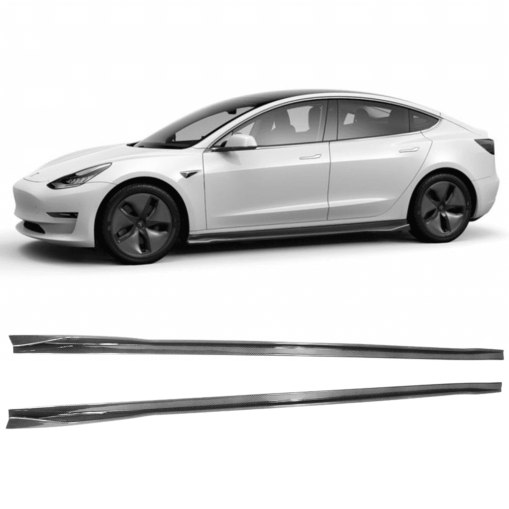 Ikon Motorsports Compatible with 17-23 Tesla Model 3 IKON Side Skirts Extension Rocker Panel 2PC PP Carbon Fiber Print