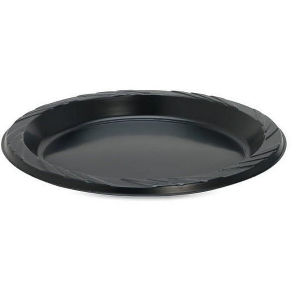 Genuine Joe Round Plastic Black Plates, 9", 125 pack, GJO10429