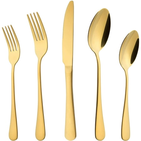 

Gold Silverware Set 20 Pieces Flatware Cutlery Set Stainless Steel Utensils Service for 4 Heavy Duty Gift and Dishwas