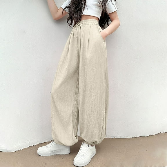 HOMADLES Girls Sweatpants Baggy Joggers Streetwear Wide Leg Elastic Waist Casual Jogger Pants Khaki 13 T