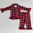 thumbnail image 3 of Conjunto de ropa de dormir de Navidad para niños, cárdigan a cuadros rojo y negro, Tops y pantalones a juego para bebés, pijamas para niños pequeños, 3 of 4