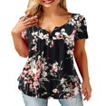 thumbnail image 1 of CHUANK T-Shirts pour Femmes Manches Courtes Col Rond Tunique Boutonnée (Blanc TG), 1 of 4