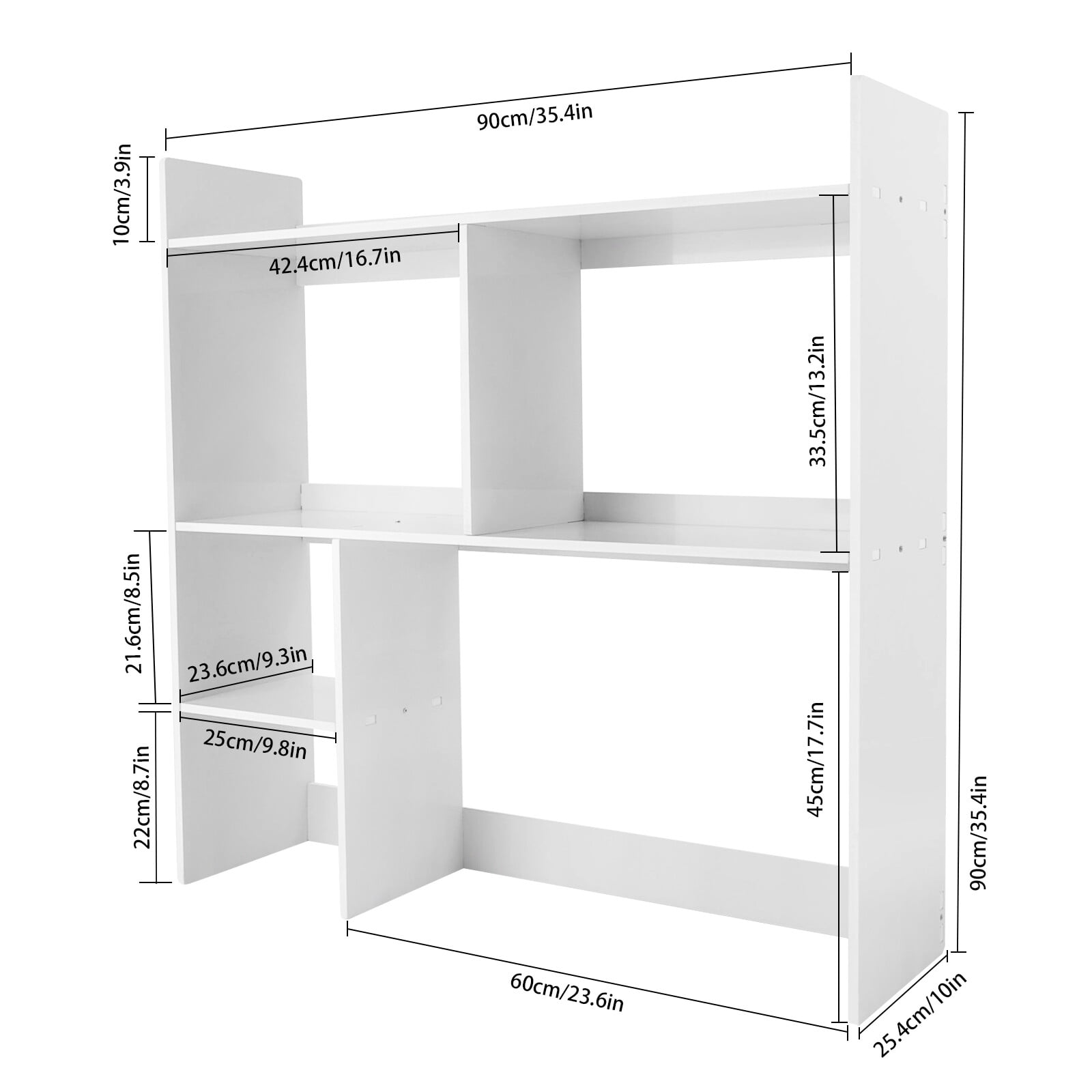 35.4" Desktop Organizer Shelf Desk Hutch for Computer Desk 3 Tier Desk Shelf Multifunctional Freestanding Storage Rack Display Shelf for Home Office