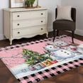 thumbnail image 4 of Rectangle Area Rugs 2.7 x 5 Ft, Pink Christmas Non-Slip Residential Carpet, Xmas Tree Snowman Bear Snowfall Plaid Indoor Crawling Mats Runner Rugs for Living Room/Dining Room/Bedroom, 4 of 8