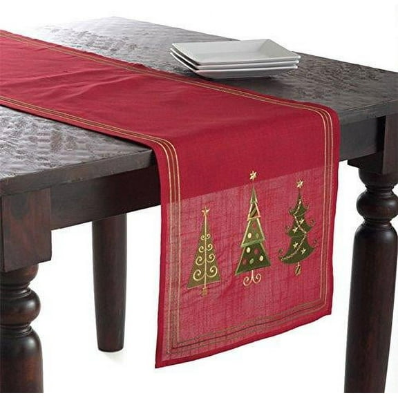 Fennco Styles Embroidered Christmas Tree Festive Holiday Table Runner, Red, 16"X70" Rectangular