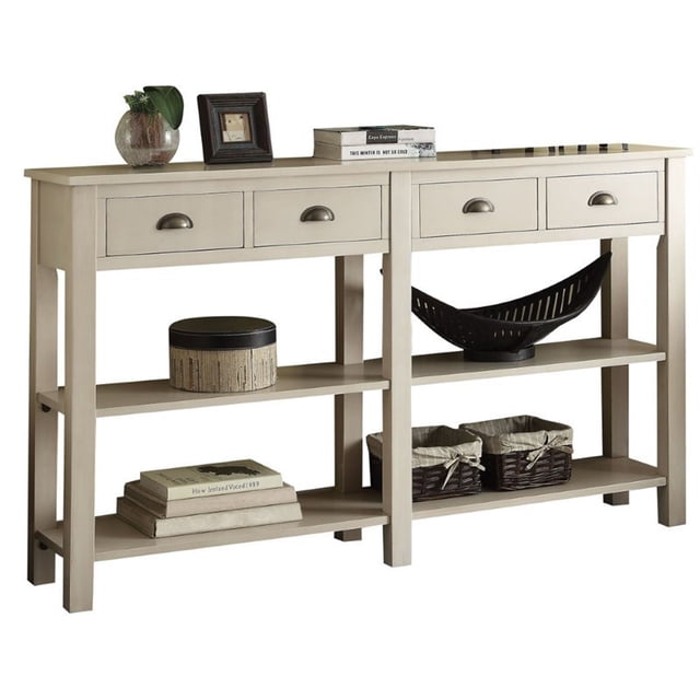 ACME Galileo 4 Drawers Wooden Console Table with 2 Shelves in Cream