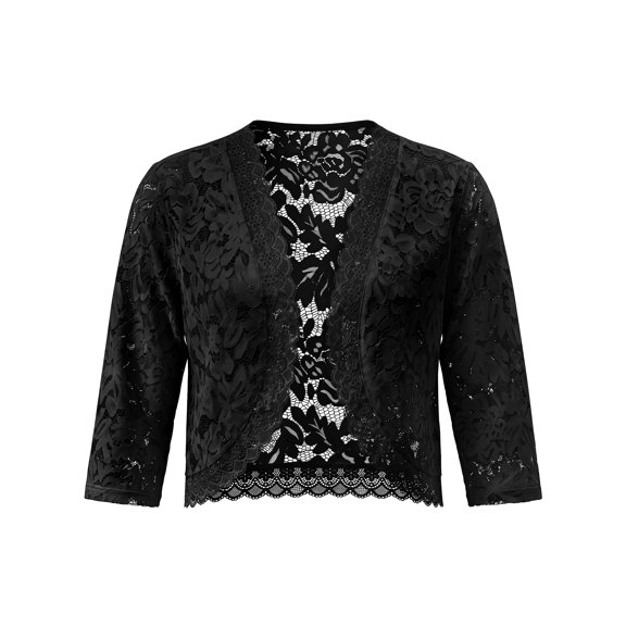 INSPIRE CHIC Girls Halloween Lace Shrug Cardigan Floral 3/4 Sleeve Sheer Floral Bolero Top for Kids 5-12 Years 5-6 Years Black