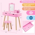 thumbnail image 3 of Costway Kid Vanity Table Chair Set with Mirror Large Storage Drawers Wooden Legs Pink, 3 of 11