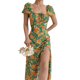 thumbnail image 1 of VISgogo Vestido de manga corta para mujer con estampado floral, correa de cuello cuadrado, versión dividida, ropa de verano VISgogo  moda, 1 of 6