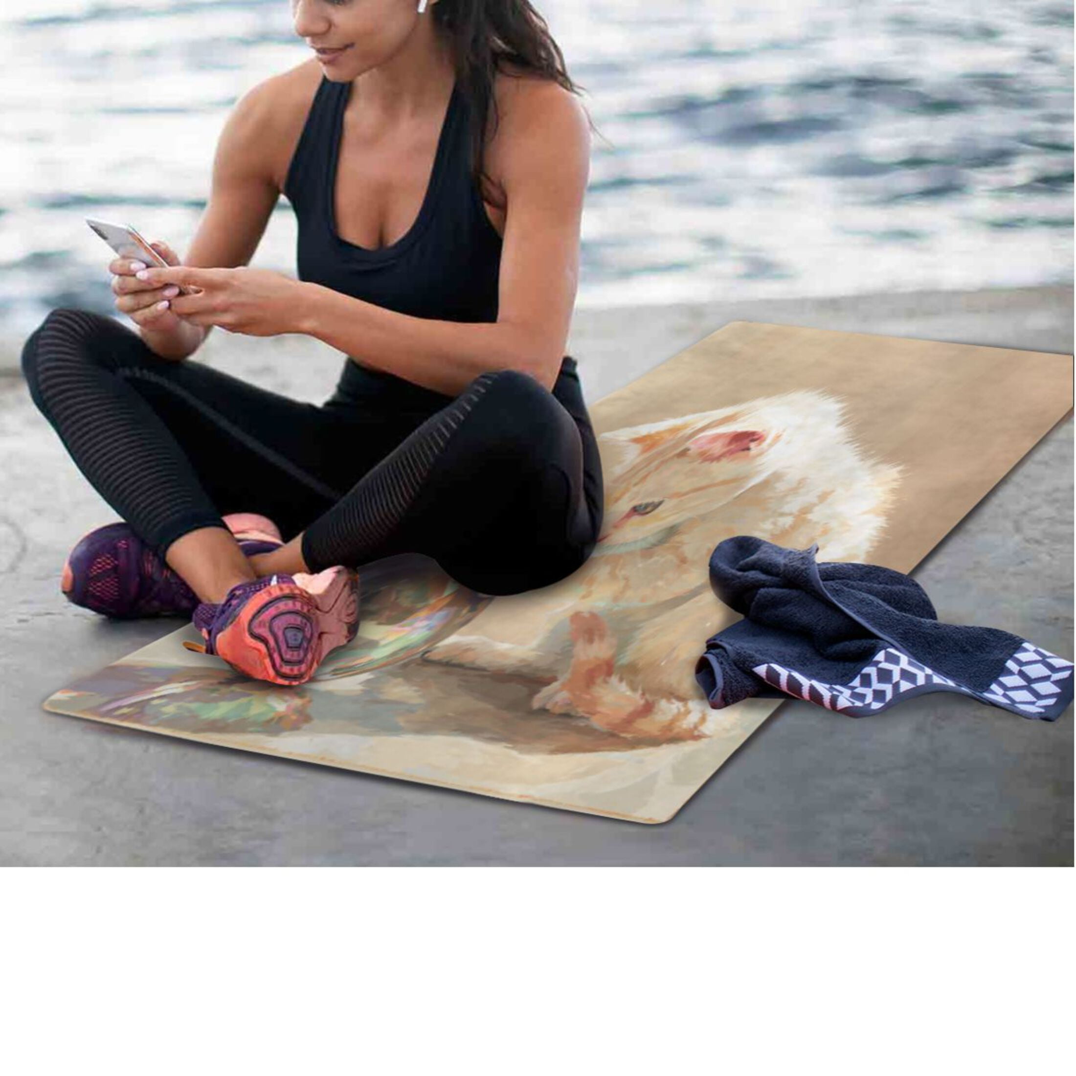 BZSMCE Yoga Mat Women Fitness Mat Curious Kitten with Crystal Ball Pattern
