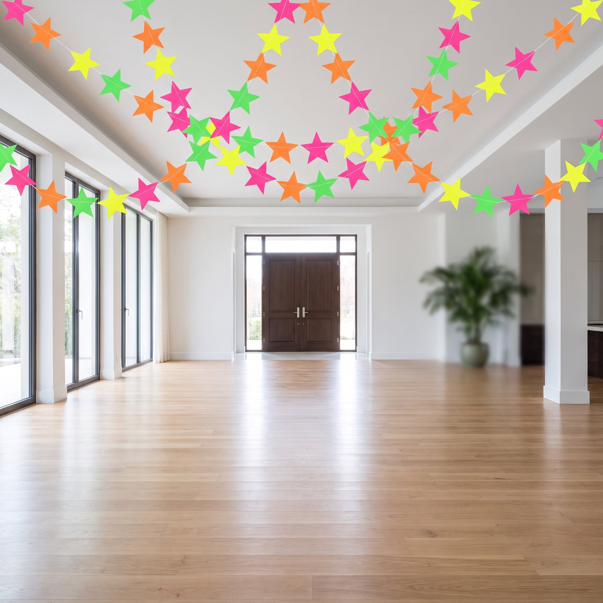 FUEENIRVA 1 Pc Fluorescent Star-Shaped Paper Banner in Assorted Colors for Wedding Birthday Party Decorations