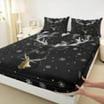 thumbnail image 3 of Manfei Christmas Moose Bed Sheets 4 Pieces, Merry Xmas Snowflake King Sheets, Black White Sheet Set, Luxury Bedroom Decor, 3 of 7