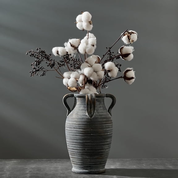 Emotionally Grounded Vase, Large Ceramic Rustic Vase with 2 Handles, 9.8 inch Minimalist Decorative Farmhouse Tall Vases for Home Decor, Living Room, Enterway, Table Decoration