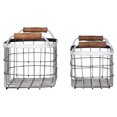 thumbnail image 3 of Foreside Home & Garden Set of 2 Oblong Metal & Wood Handled Baskets, Multi, 3 of 7