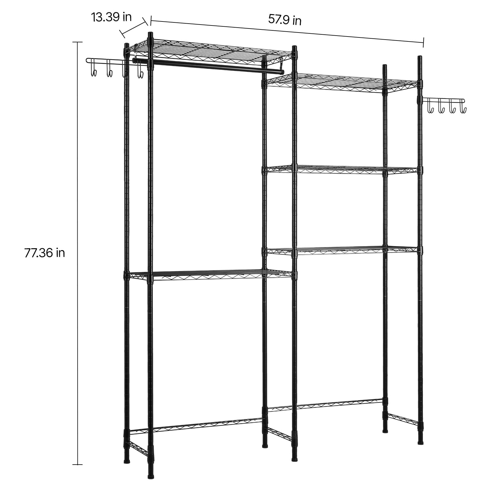 KFFKFF Over Washer and Dryer Storage Rack, 57.9" Clothes Drying Rack with Adjustable Shelves, Hanging Rod, Suitable for Laundry Room Storage & Arrangement, Black