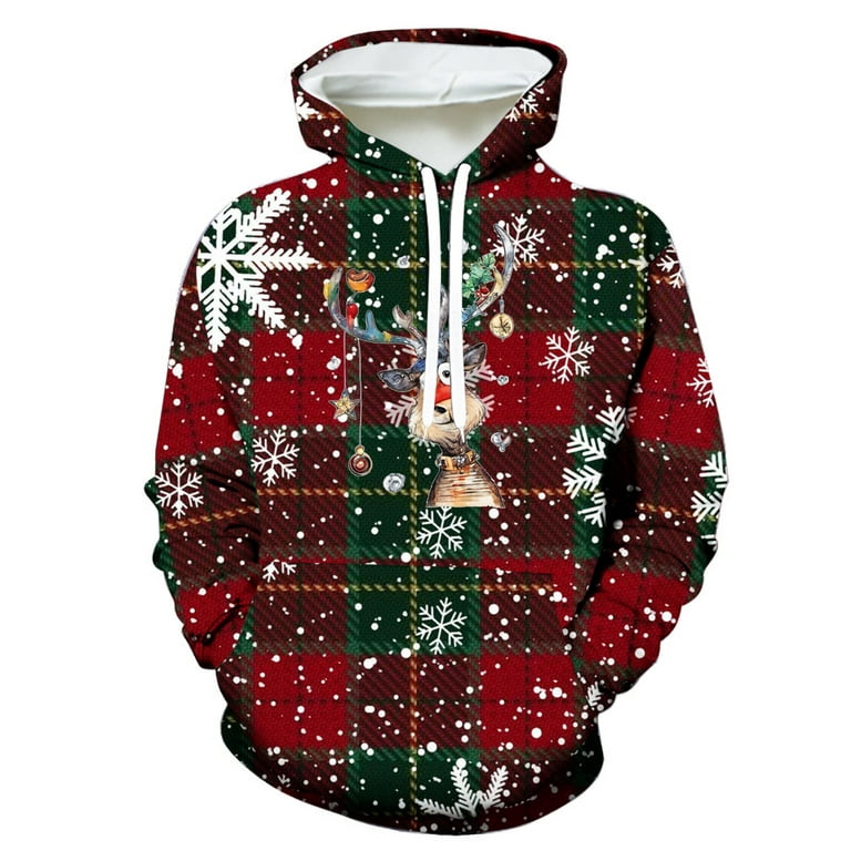 Mens Christmas Hooded Coat,Men Christmas Ugly 3D Printed Graphic Long  Sleeve Hoodies,Plus Size Christmas Sweatshirt for Men Xmas Tree Loose Fit