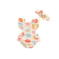thumbnail image 2 of Aojekbee Baby Girls Summer Romper Flying Sleeve Tiered Ruffle Floral Romper with Headband, 2 of 10