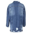 thumbnail image 3 of Women's Destroyed Long Length Trendy Casual Denim Jacket - Dark Blue/Small, 3 of 4