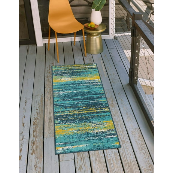 Unique Loom Outdoor Coastal Collection Area Rug - Ombre (2' 7" x 12' Runner Multi.Blue/Yellow)
