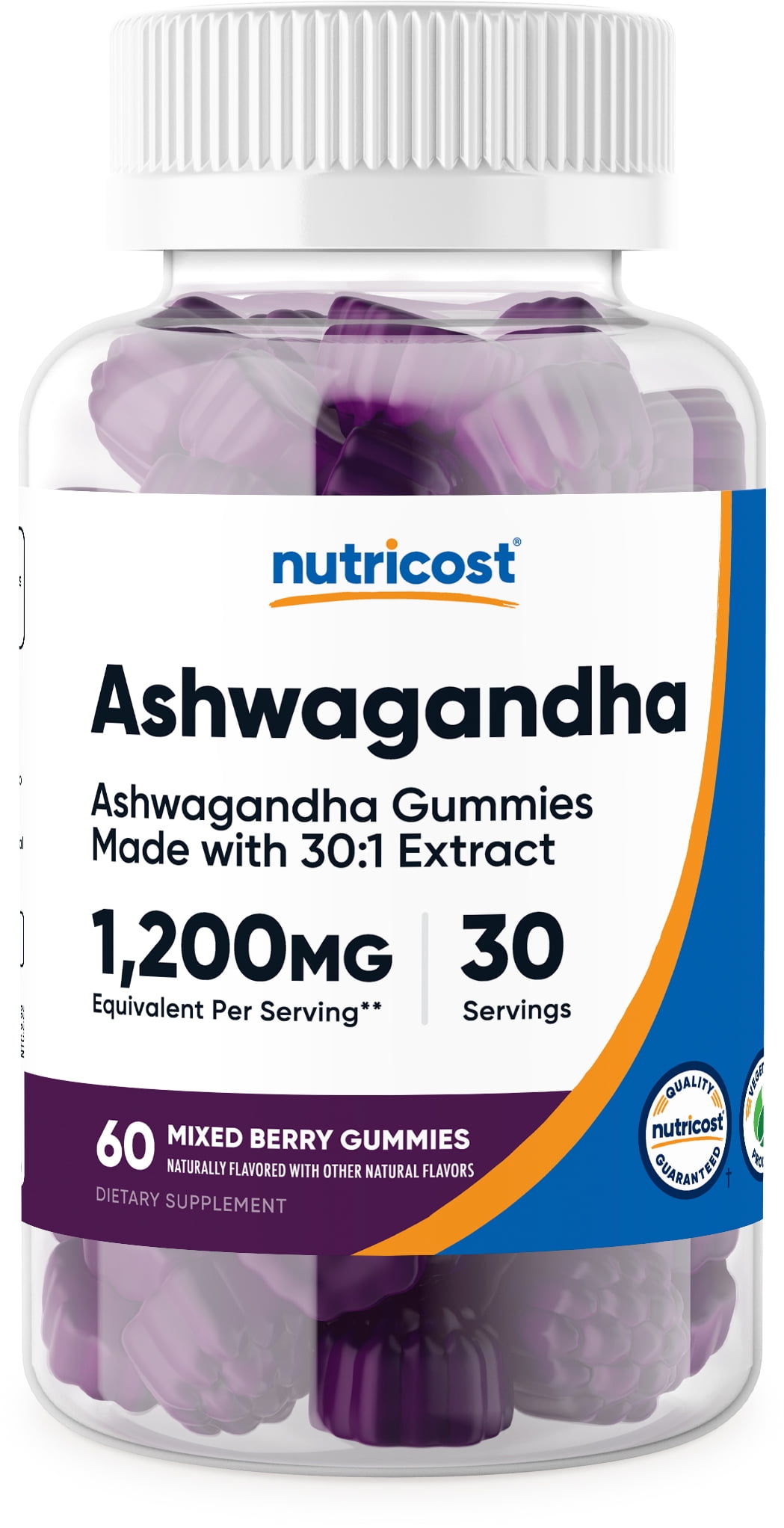 Nutricost Ashwagandha Gummies 1200mg Equivalent (Mixed Berry), 60 Gummies, 30 Servings