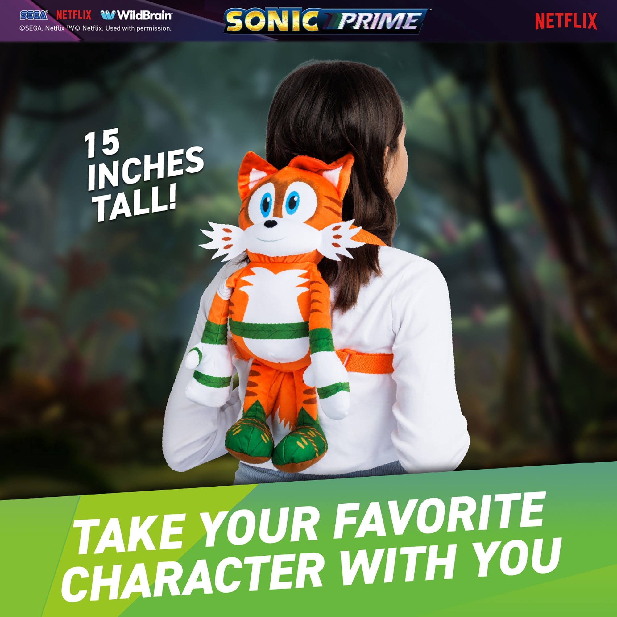 Sonic Prime: 15" Plush Backpack - Mangey Tails - Kids Backpack, Huggable Character Pack & Go Bag, Netflix Series, Licensed, Boys & Girls Ages 3+