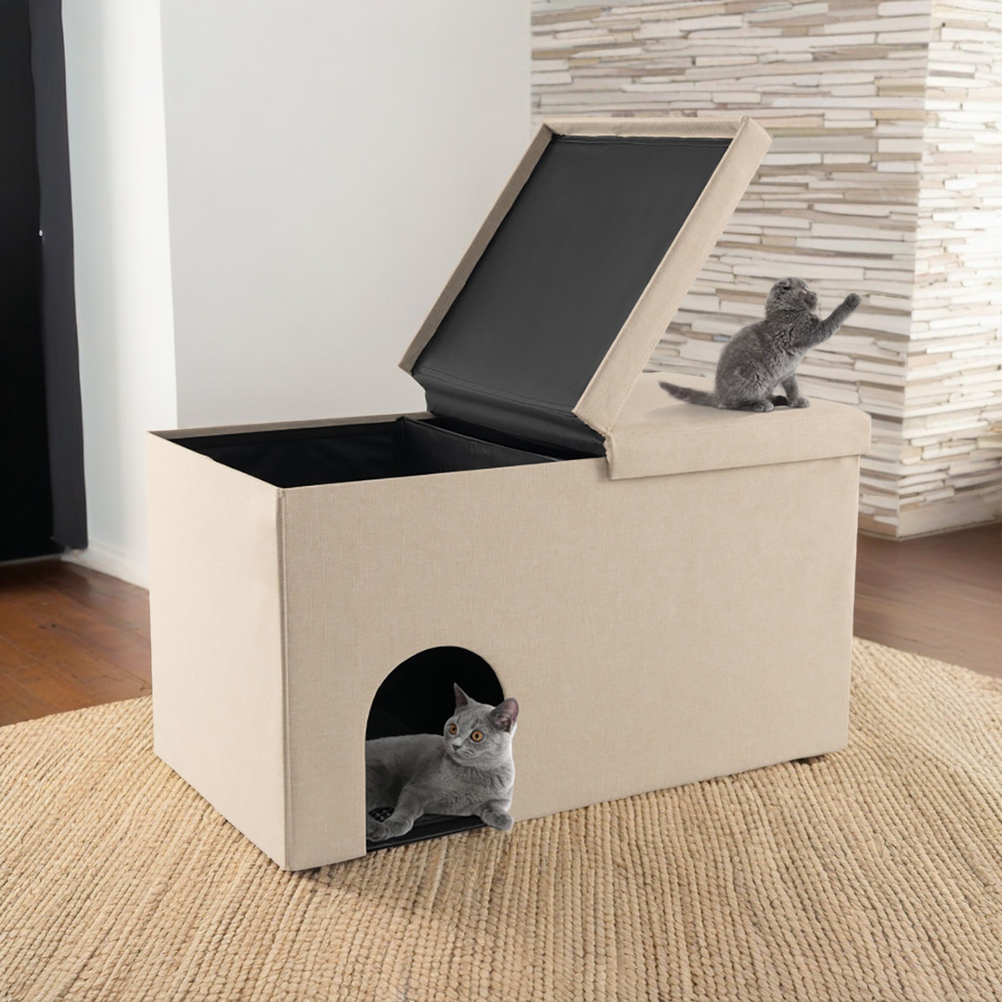 resenkos 35" Cat House for Indoor Cats, Cat Litter Box Enclosure with Urine Proof Litter Mat, Kitty Condo Bed Cave, Beige