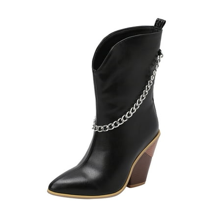 

Entyinea Combat Boots Comfortable Slip On Elastic Block Heel Platform Lug Sole Fashion Ankle Booties Black 40