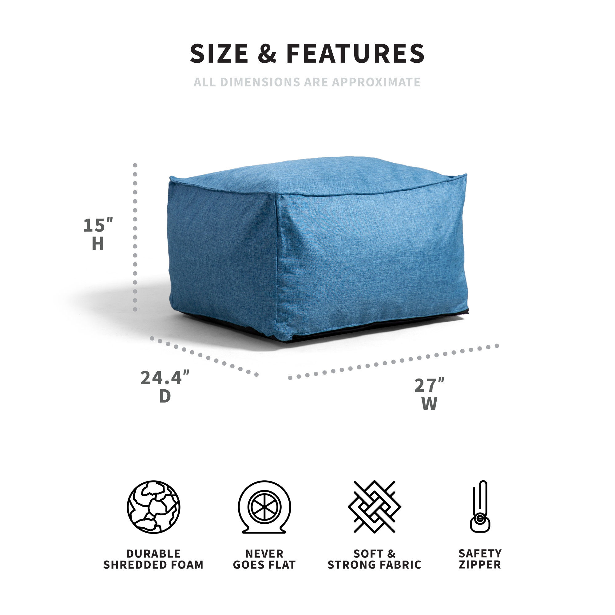 Big Joe Imperial Lounger Ottoman Foam Filled Bean Bag with Removable Cover, Pacific Blue Union, Durable Woven Polyester, 2 feet - image 3 of 8