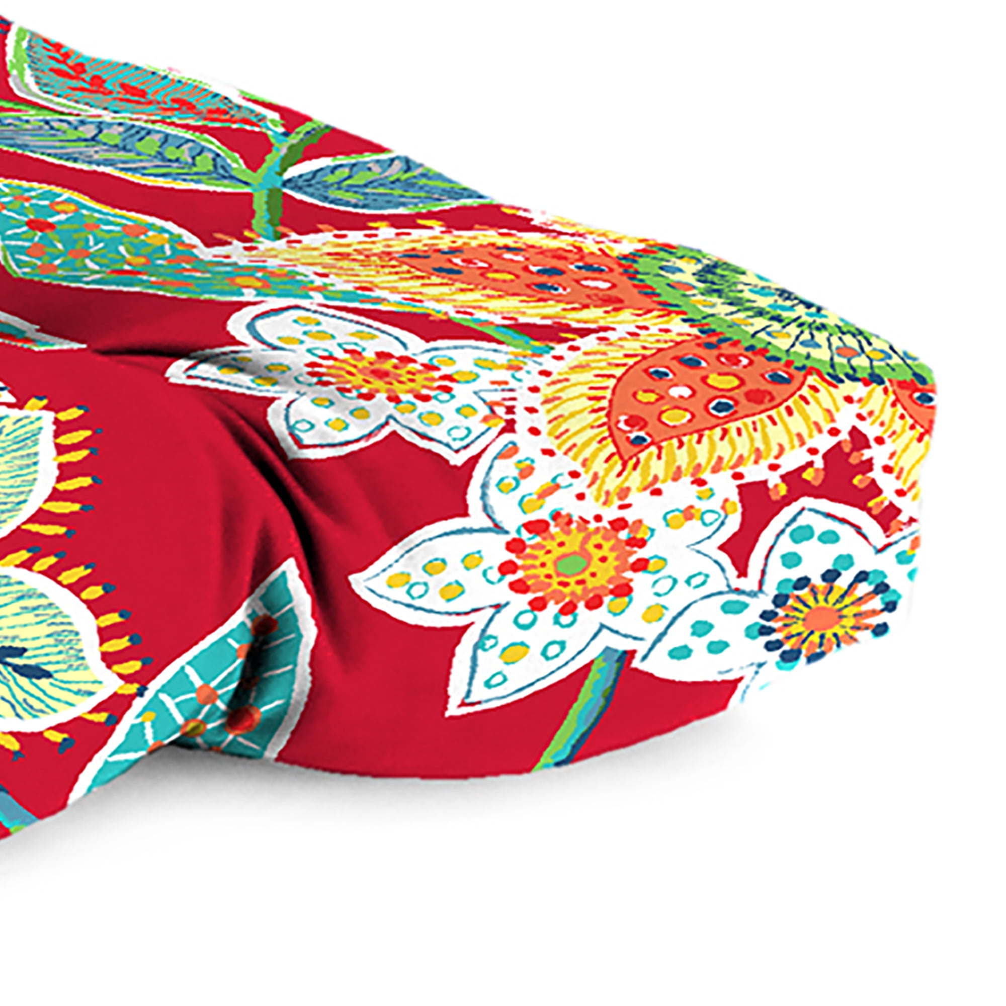 Jordan Manufacturing 44" x 18" Leathra Red Floral Rectangular Tufted Contoured Outdoor Wicker Settee Bench Cushion